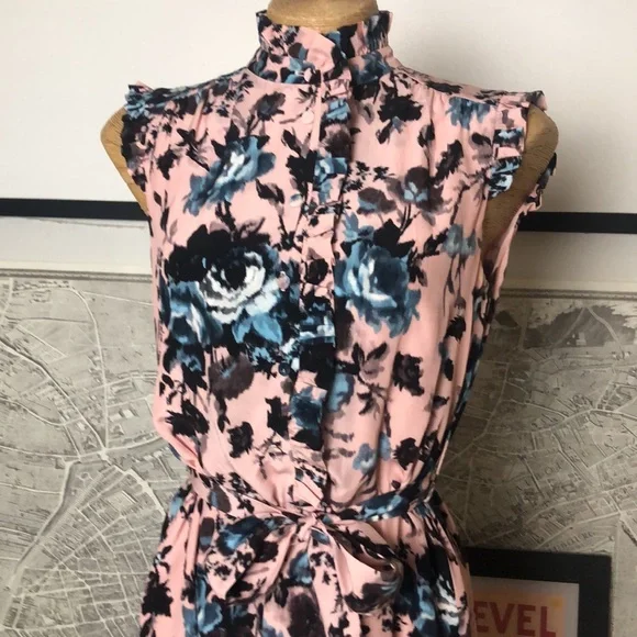 ERDEM SEBLA Floral Pink and Blue Sleeveless Dress Size 6 - Picture 4 of 16